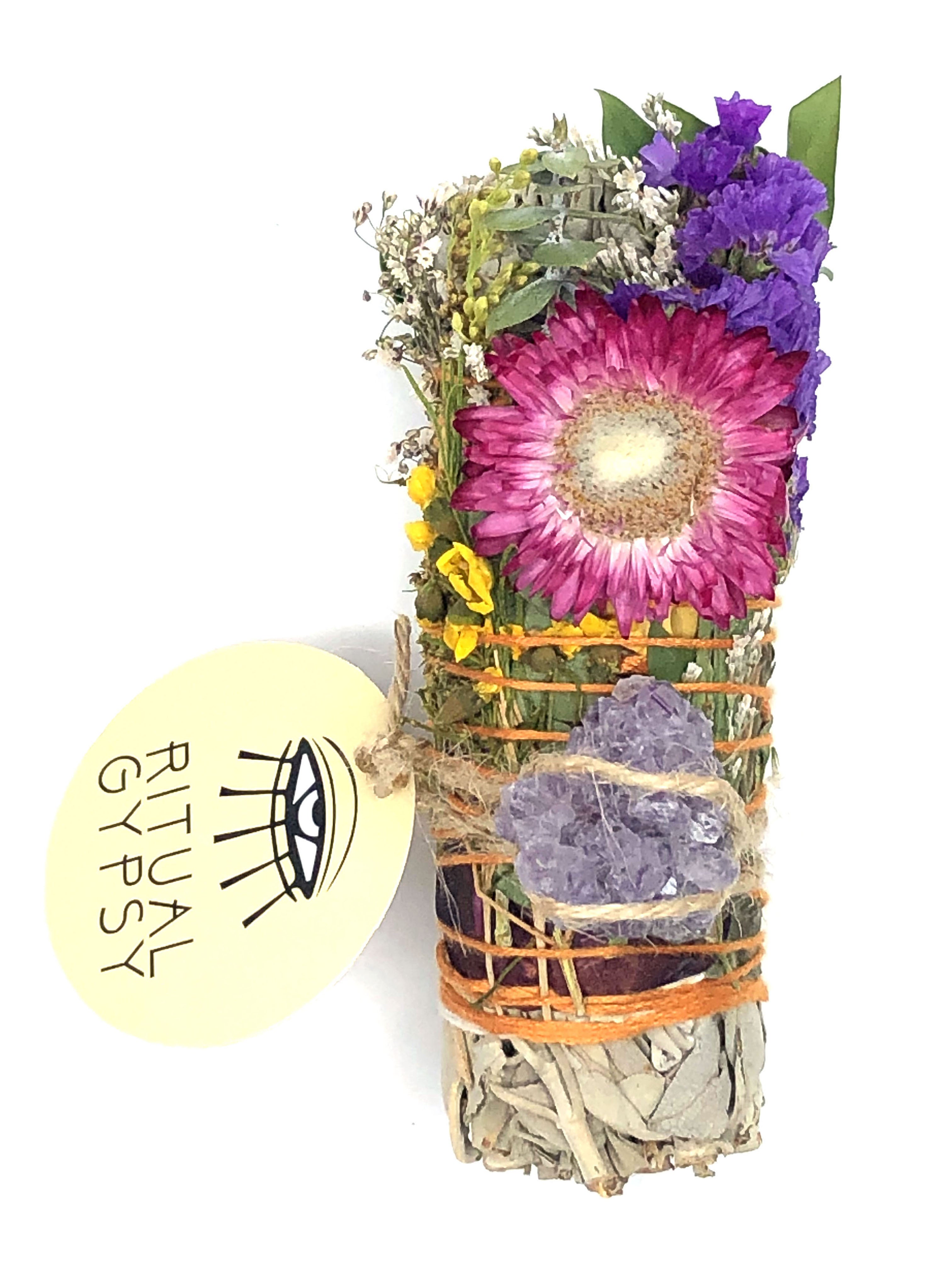 RITUAL SAGE WAND + Amethyst (4"/9")