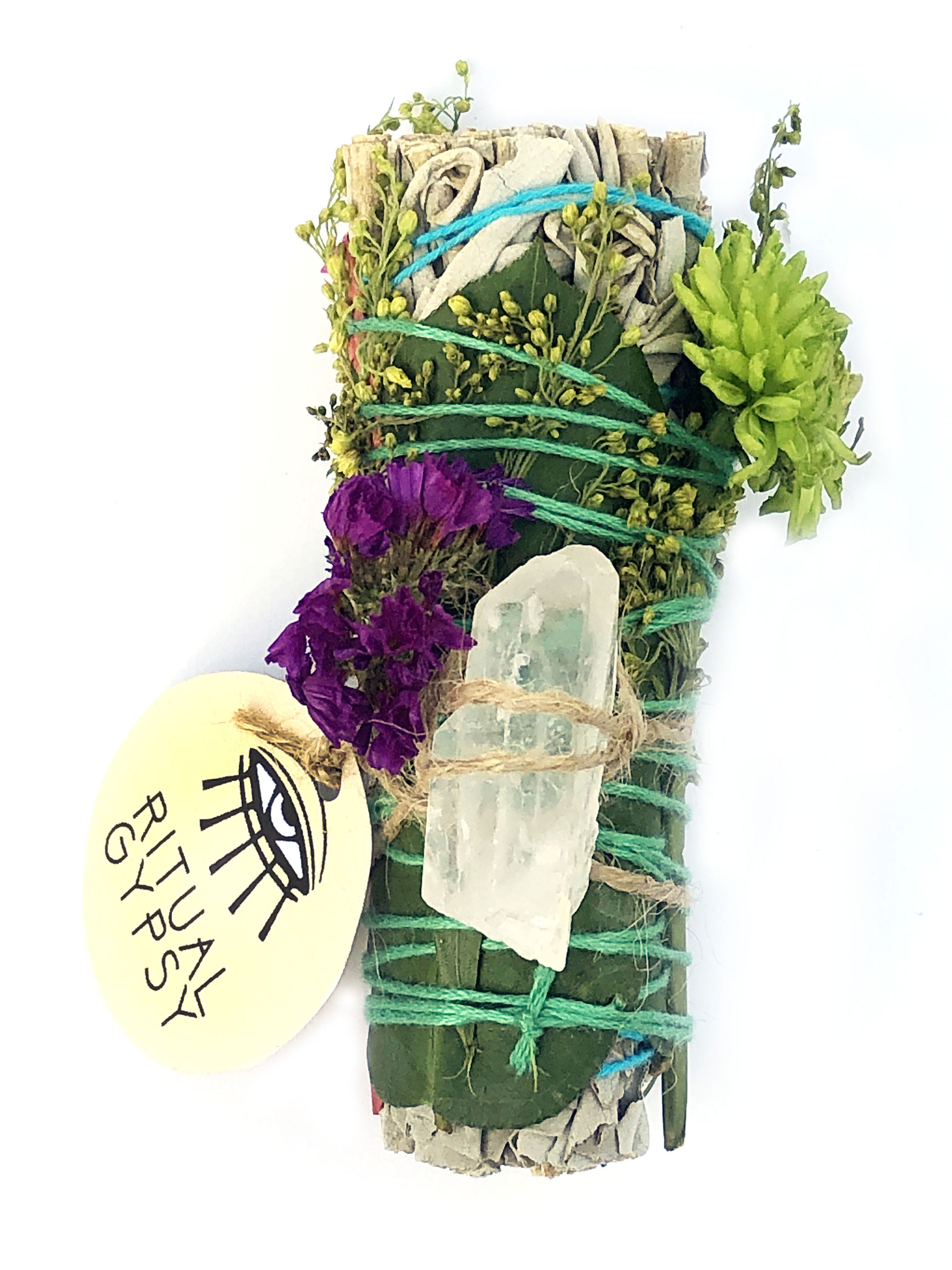 RITUAL SAGE WAND + Clear Quartz (4"/9")