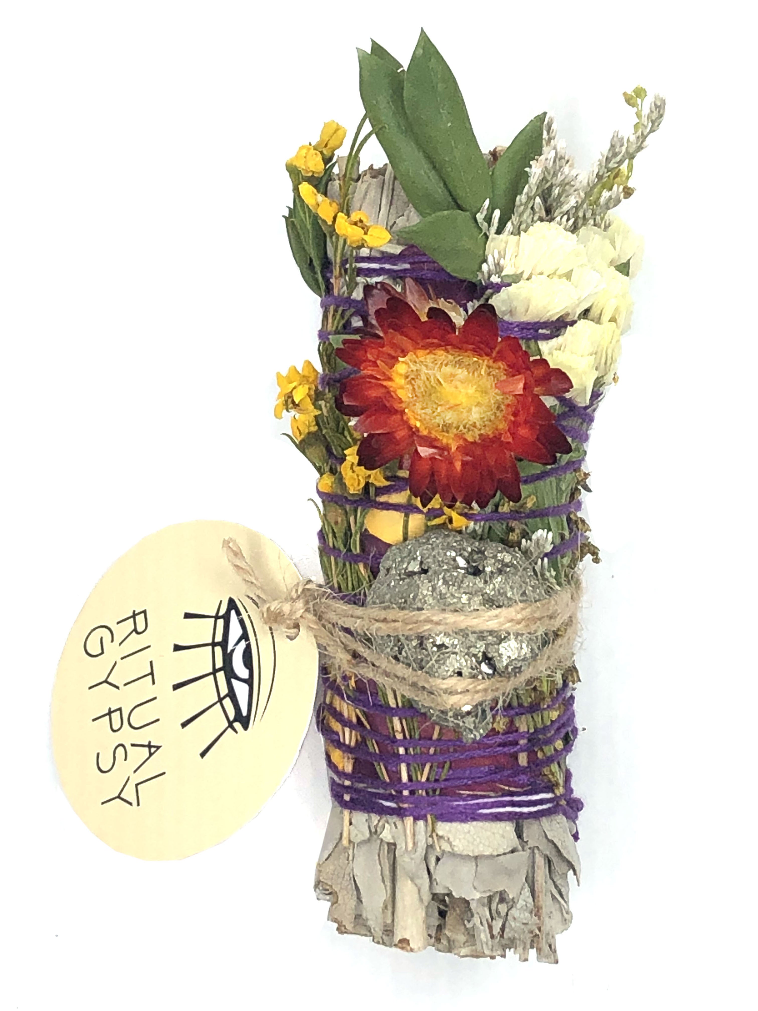 RITUAL SAGE WAND + Pyrite (4"/9")
