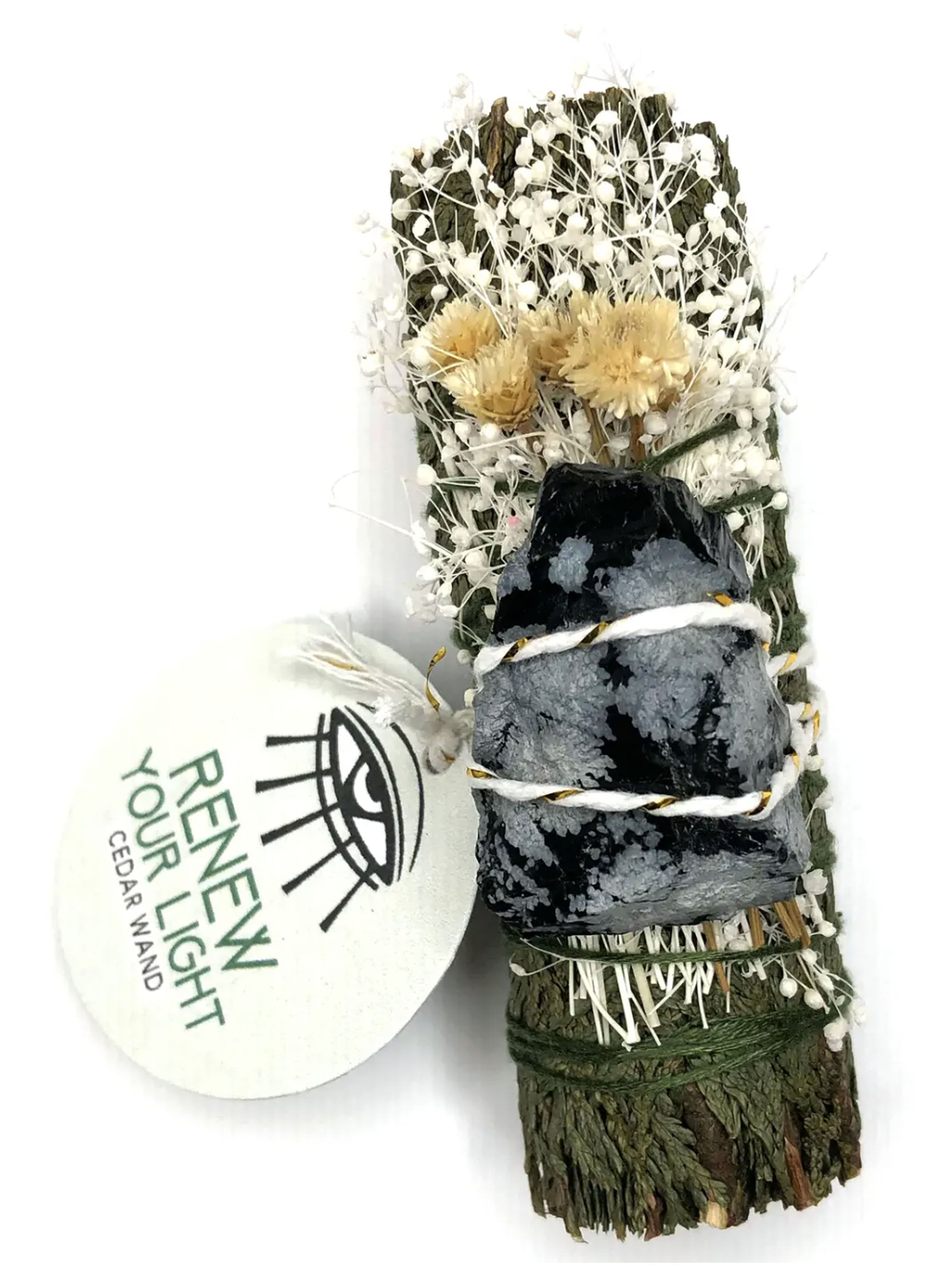 'RENEW YOUR LIGHT' Ritual Wand (Cedar + Snowflake Obsidian)