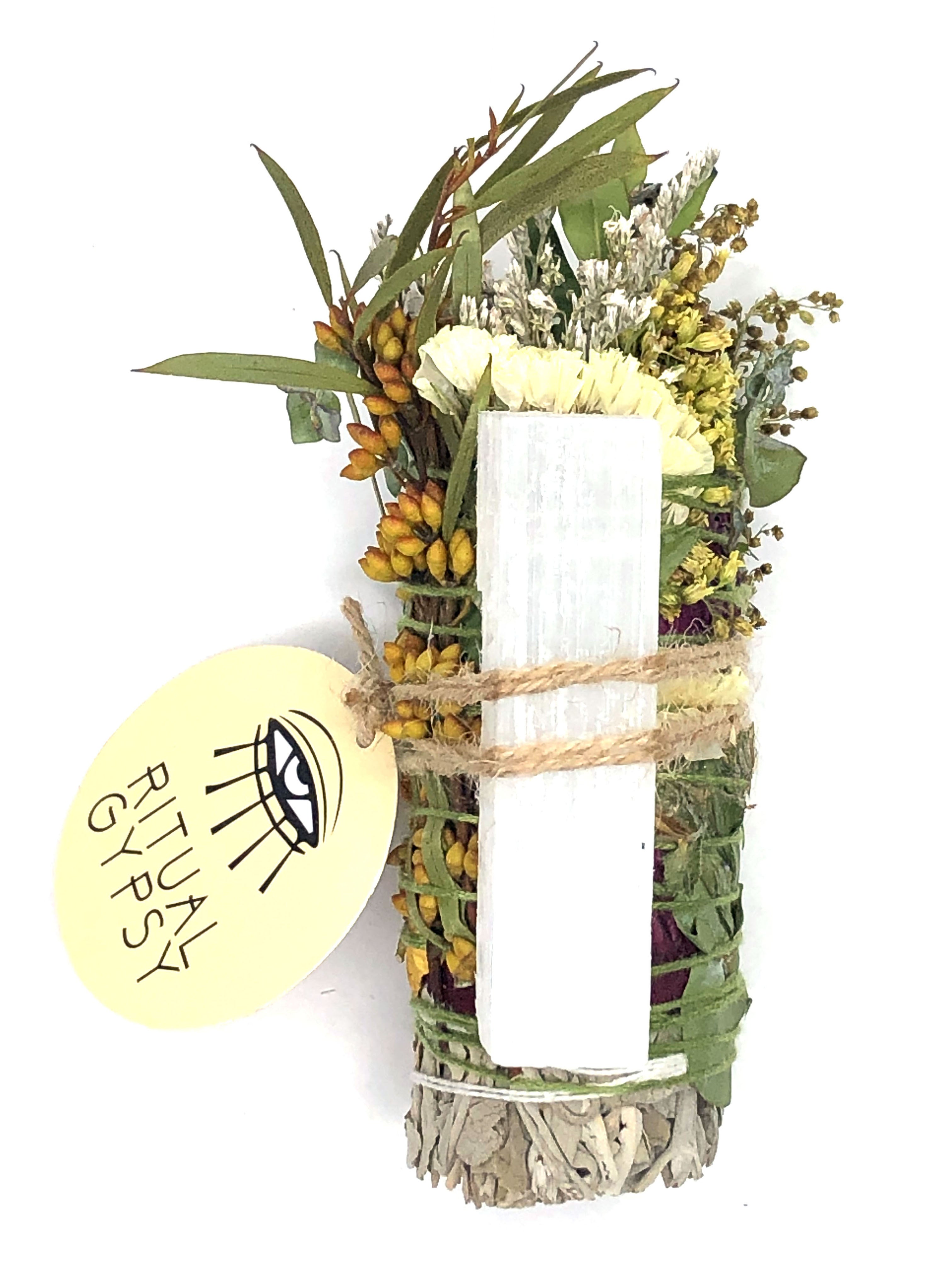 RITUAL SAGE WAND + Selenite (4"/9")