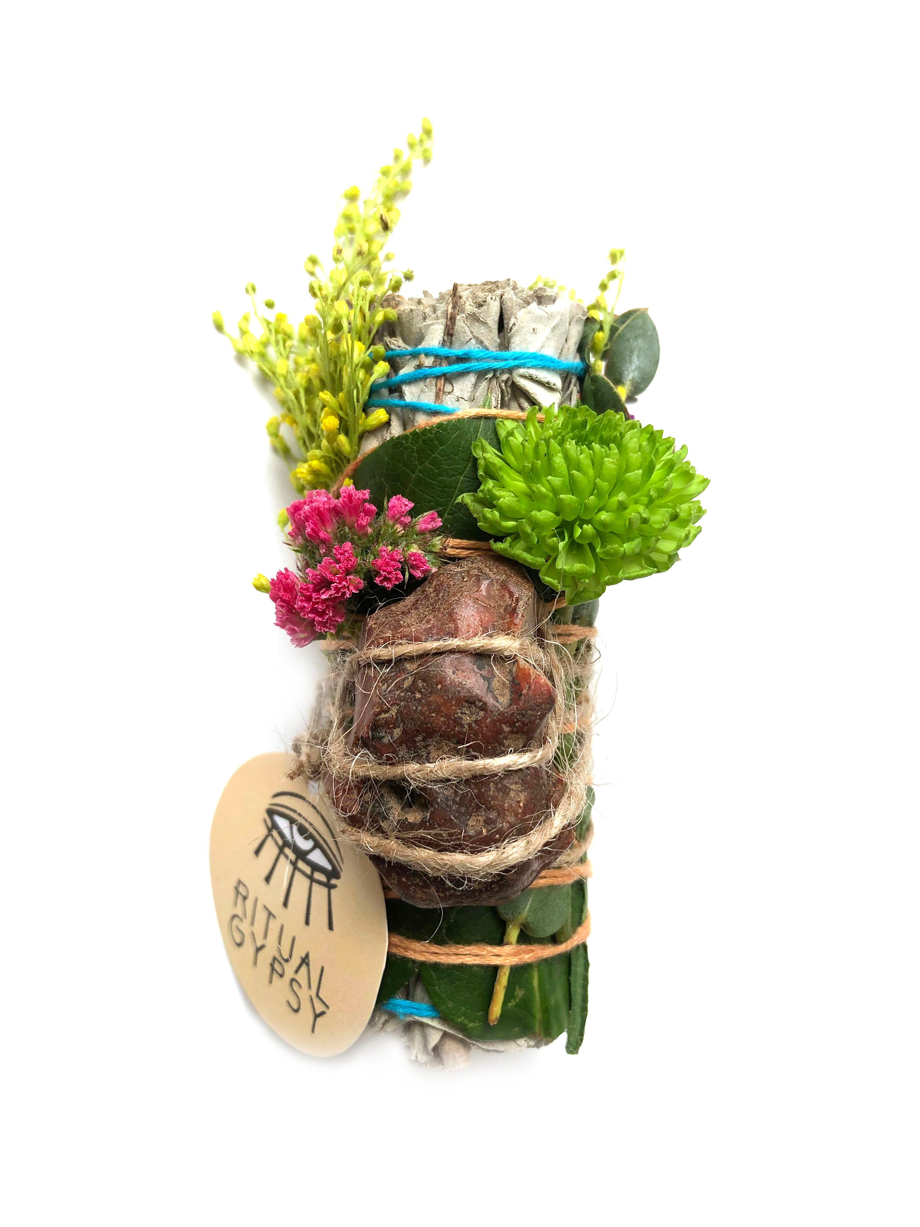 RITUAL SAGE WAND + Carnelian (4"/9")