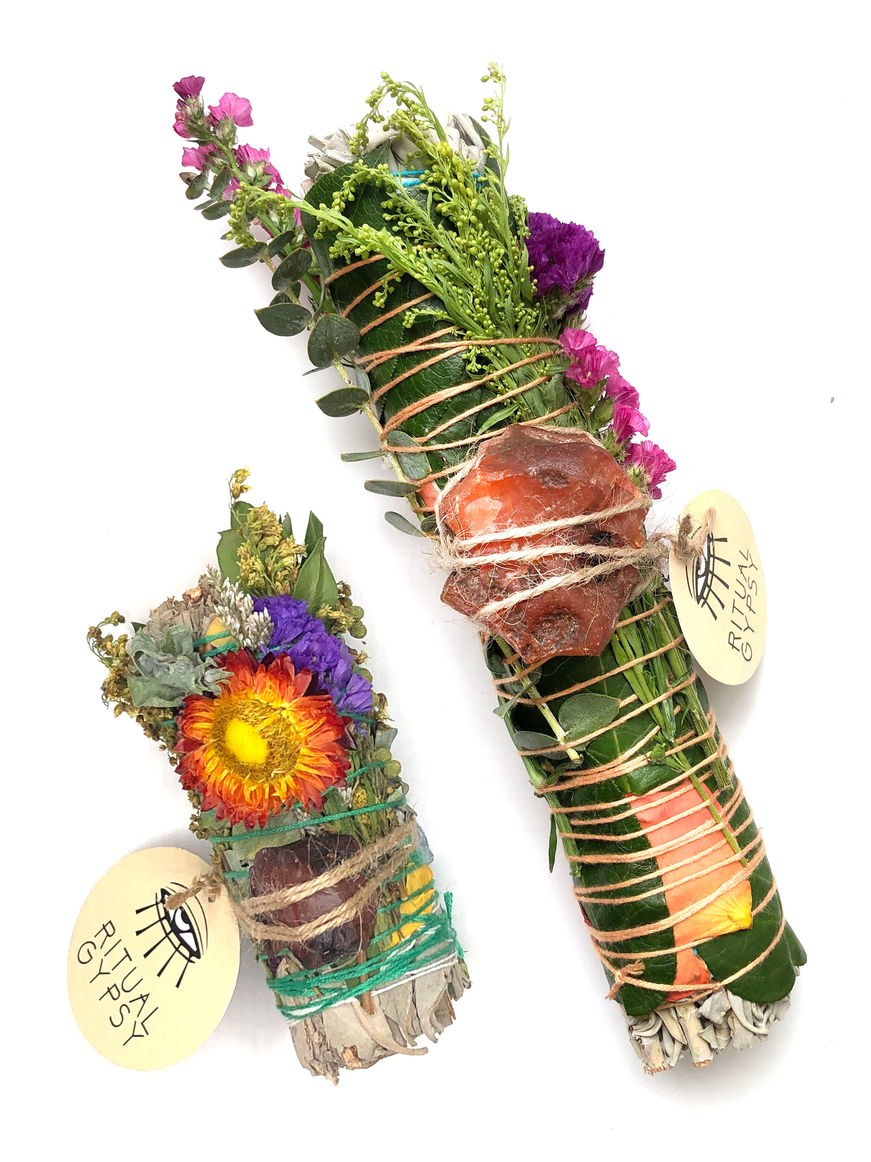 RITUAL SAGE WAND + Carnelian (4"/9")