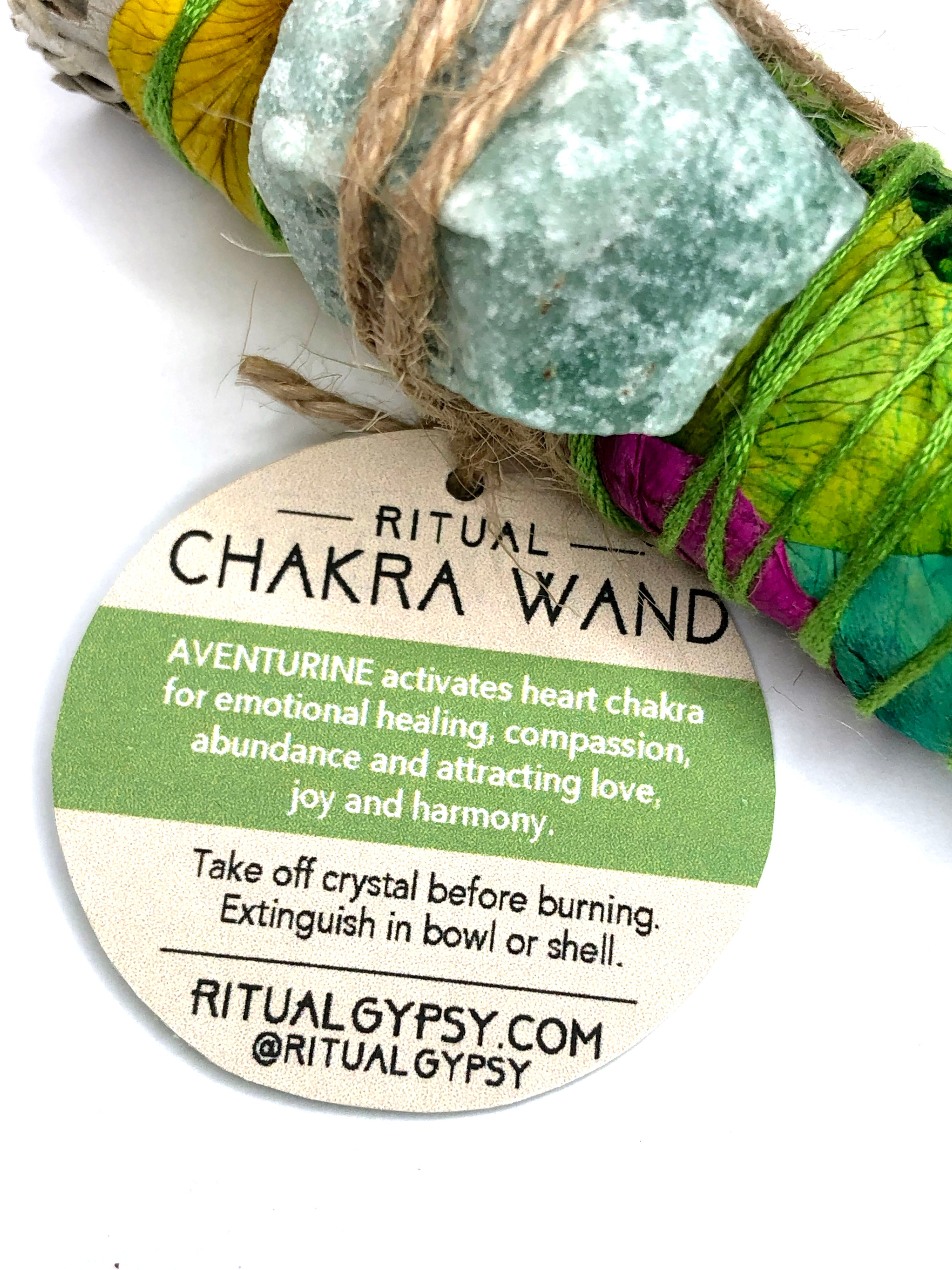 4" white sage bundle wrapped in green rose petals for enhancing your heart chakra with green aventurine crystal attached to activate emotional healing, compassion, abundance and attracting love joy and harmony