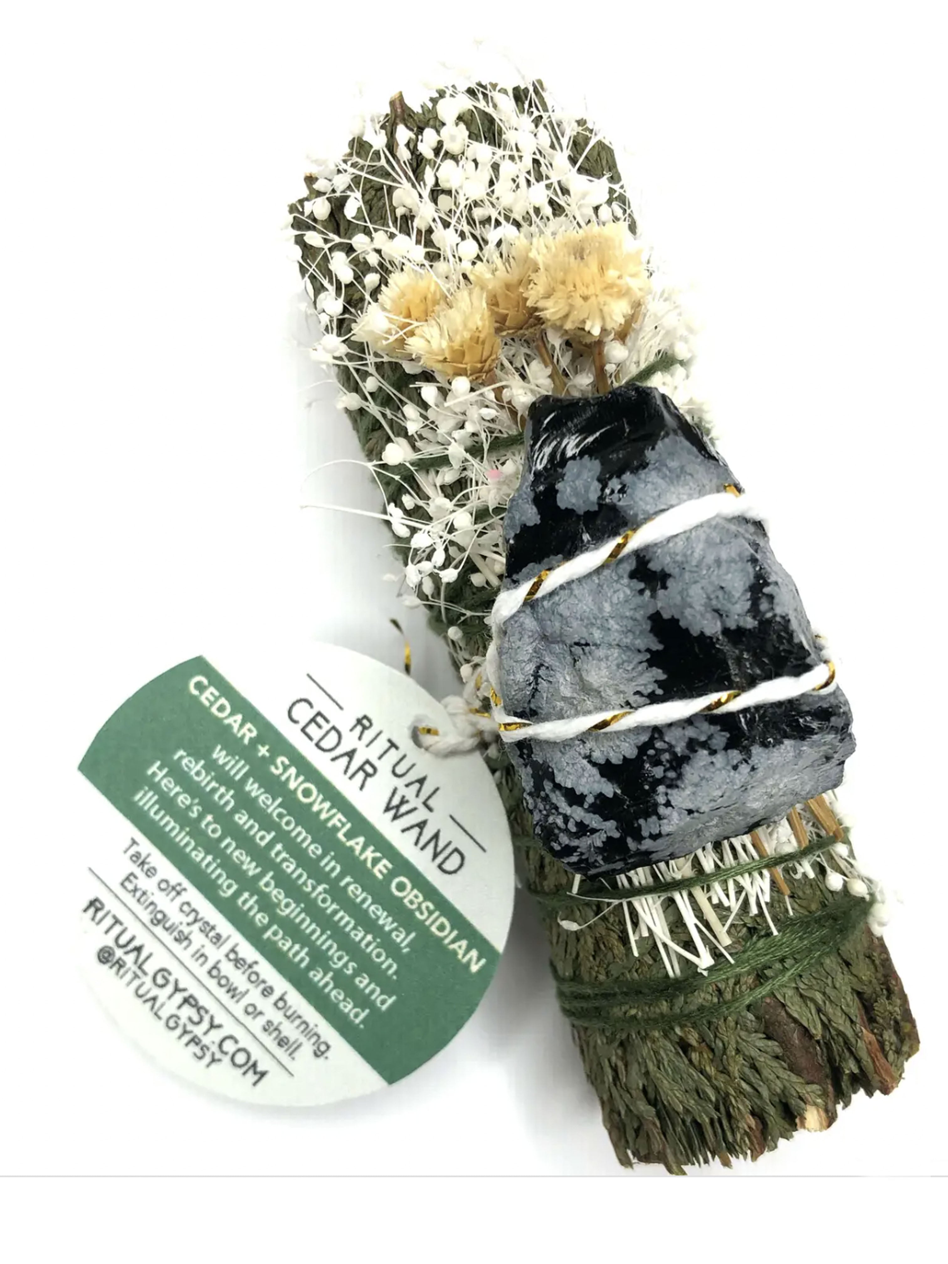 'RENEW YOUR LIGHT' Ritual Wand (Cedar + Snowflake Obsidian)
