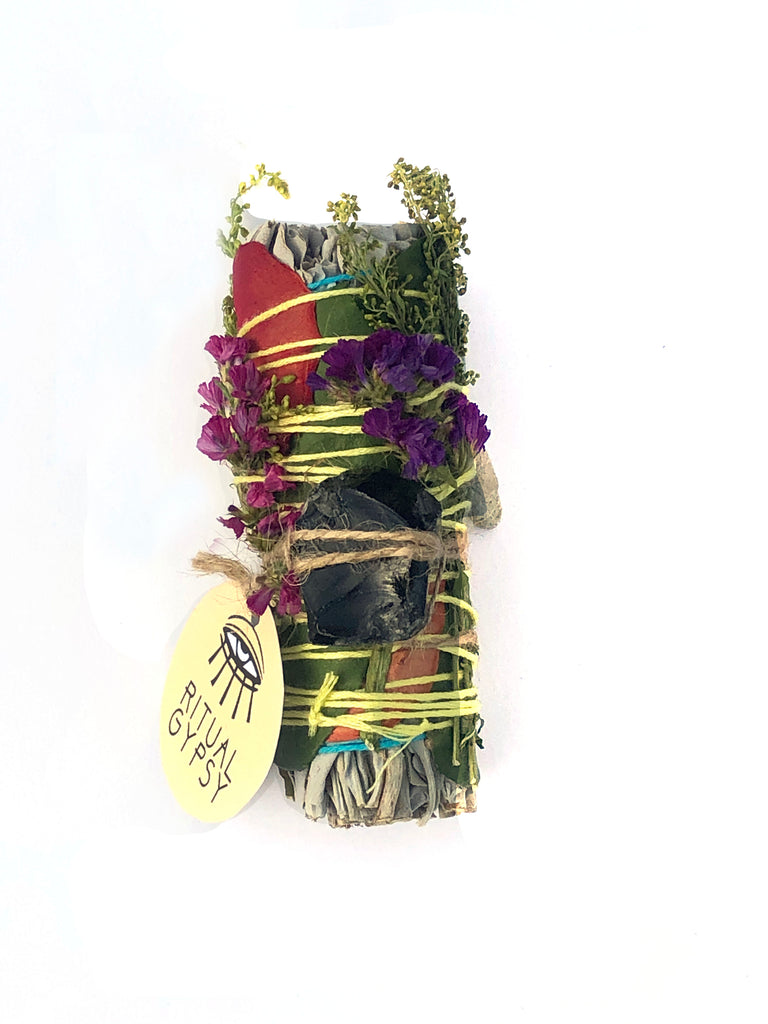 RITUAL SAGE WAND + Obsidian (4"/9")