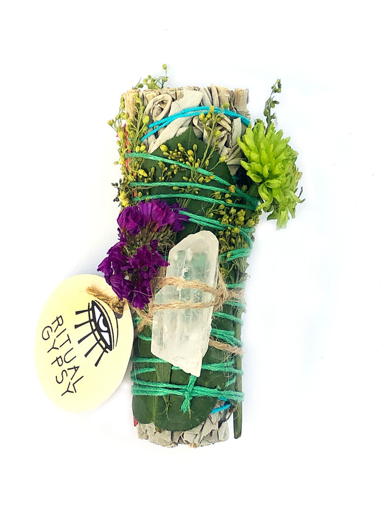 RITUAL SAGE WAND + Clear Quartz (4"/9")