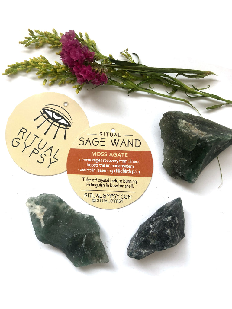 RITUAL SAGE WAND + Moss Agate (4"/9")
